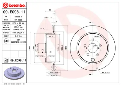 BREMBO 09E09811 Arka Fren Diski Dolu Tip - Kaplamali Subaru Fore 26700SG000 9E09811 24011801601 18462 8DD355123101 ADS74341 92278503 BR8238C BD7085 1815314425