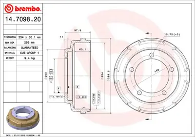 BREMBO 14709820 Arka Fren Kampanasi Tarnsit V185 01-Gt06 Ö Ceker 4540218 1C1W1126AE 8DT355300461 4098604 4146930 262510 7155237040 DB4314 30405400218 1C1W1126AB