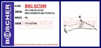 İthal 027090 Ön Cam Silecek Mekanizmasi Motorsuz R9 7701027090