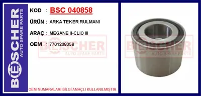 İthal 040858 Arka Teker Rulmani Megane Ii-Clio Iii 7701208058 713630950 DF416A 52423B FBK915 702982L BK1408 CBK215 470241700 700640