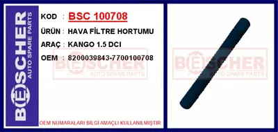 İthal 100708 Hava Filtre Hortumu Kango 1.5 Dci 7700100708 DCR056TT R12763 8200039843 DCR061TT R4418 223456 223462