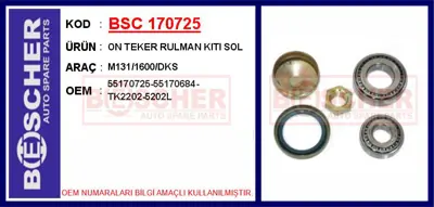 İthal 170725 On Teker Rulman Kiti Sol M131/1600/Dks SPK308301 OEK107 685125 381023B 204113516 K144A 7701205310 K68012 GSK1034 GSK1230