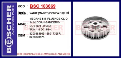 İthal 183669 Yakit Mazot Pompa Dişlisi Megane Ii-Iii-Fluence- 8200070575 5381 8200183669 21358 425698 10300 T405381 105381 AS202738 AS105381