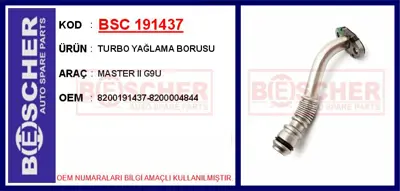 İthal 191437 Turbo Yağlama Borusu Master Ii G9u 8200191437 455232 T499817 FT61464 769941 OPR00079 99817 AS503285 1519200QAD AS601061