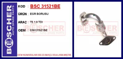 İthal 31521BE Egr Borusu T5 1.9 Tdi 038131521BE