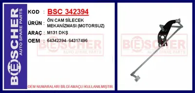 İthal 342394 Ön Cam Silecek Mekanizmasi Motorsuz M131 Dkş 64342394