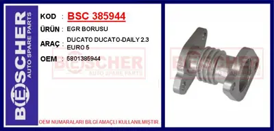 İthal 385944 Egr Borusu Ducato Ducato-Daily 2.3 Euro 5 5801385944 354407 T499818 17103 99818 769586 1610535080 FT84302 BSG25725019 135805