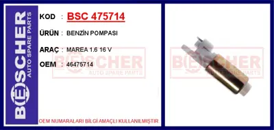 İthal 475714 Benzin Pompasi Marea 1.6 16 V 46475714 775015 GA2015 700468390 519762029900 986580253 72455 76462 7620200 520214