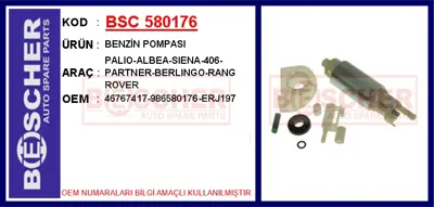 İthal 580176 Benzin Pompasi Palio-Albea-Siena-406-Partner-Berli 46767417 PB528301 46443197 7506455 76455 72073 986580176 9630662180 96306621 FE044612B1