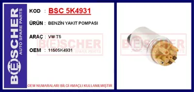İthal 5K4931 Benzin Yakit Pompasi Vw T5 11505K4931