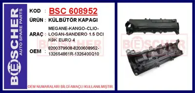 İthal 608952 Külbütör Kapaği Renault Clio-Symbol Joy-Kangoo-Meg 8200861191 132654861R 8200251101 1117084A00000 8201034955 V461297 8200379908 132656293R 1117084A00 1117084A02000