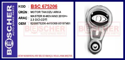 İthal 675206 Motor Takozu Arka Master Iii-Movano 2010=-Gt 2.3 4419368 59739075 254037 1226368 R51844A 532D34 A1181 6105238 VE52705 BEM4271