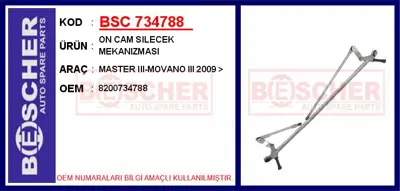 İthal 734788 Cam Silecek Mekanizmasi Renault Master Iii 10-Gt 8200734788 227048 28079901OE H227048 FT93133 462350053 4419281 93197308 CWT15115AS ZV488R