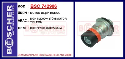 İthal 742906 Motor Beşik Burcu Mgn Ii 2002=-Gt Tüm Motor Tipl 8200275524 TD888W 2704096 EMS8516 54400EN01A A4153321100 8200275525 4153320900 A4153320800 A4153321000