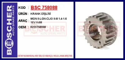İthal 758088 Krank Dişlisi Mgn Ii-Lgn-Clio Ii-Iii 1.4-1.6 16v K 8200758088 8200024925 181030 13625 16310 425991 T416310 770429 25204241 AS601227