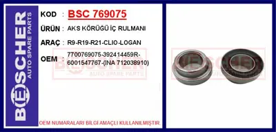 İthal 769075 Aks Körüğü İç Rulmani R9-R19-R21-Clio-Logan 392414459R 24605 8200017057 7701473830 63184 KB184 T401139 180781 T401390 36926N