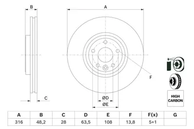 Bosch 0986479E62 Fren Disk Jaguar Xe T4N1799