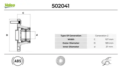 Valeo 502041 Arka Teker Poryasi Rulmanli (+abs) Transit V184 Onden Ceker 00>06 808871 1201303 KR3538 5401762534 1551400600 BWK864 26680 FR391146 5259 307866