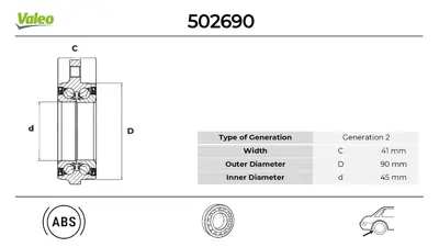 Valeo 502690 Arka Teker Rulmani Bmw X1 E84 33406789970 38912 20101297 197838 RA4948 KR3799 853011229 502602 1637972480 PWK1884