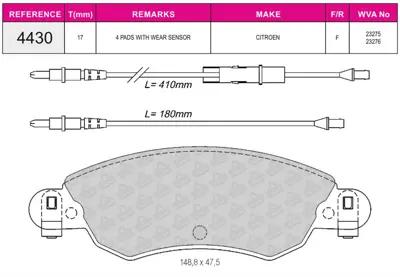 BESER 4430 On Fren Balatası C5 Ew7a Ew7j4 (1,8 16v) (Fıslı) 2E0615405B 343658 2145261 425216 2125172 5K0615423 344970 425214 204103966 2119120