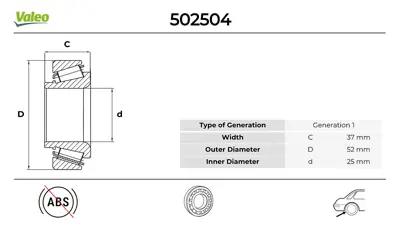 Valeo 502504 Arka Tekerlek Rulmani Kit Renault Clio Symbol 1.5 2009-02> 77012058123748.77