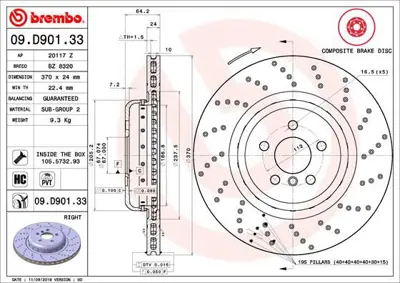 BREMBO 09.D901.33 Fren Diski Arka Composite Bmw 34216878180