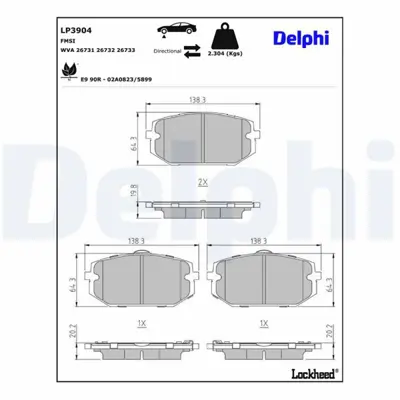 DELPHI LP3904 On Fren Disk Balatasi Hyundai Tucson 21> Tucson Hybrid 21>  58101N9A00 58101D7A70 NP6145 P30093 T2705 LP3538 58101R2A10 58101J3A10 RB1826202 58101D7A60