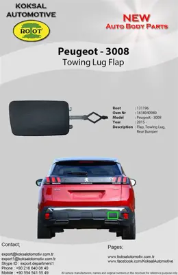 ROOT ROOT-131196 Arka Tampon Ceki Demir Kapak  Peugeot  3008     2016  -  1618040980