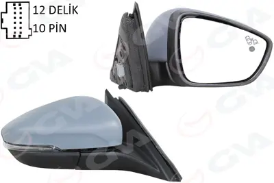 GVA 1035224 Diş Dikiz Aynasi Sağ Ford Focus 18-Gt Elektrikli &nbsp;JX7B 17E714 KF