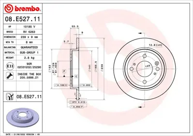 BREMBO  08E52711 Arka Fren Diski Dolu Tip Honda Jazz Elegance Cro 42510TZEJ00