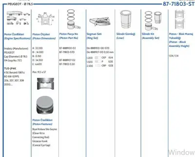 GOETZE NÜRAL 8713940000 Pıston 78.50 Mm Std Peugeot Partner P206 P207 P308 1.6 16v Tu5jp4 PLE100025 350213215000 139400 100958 131001 CR344000P 58696 1103086 883818 867121253F