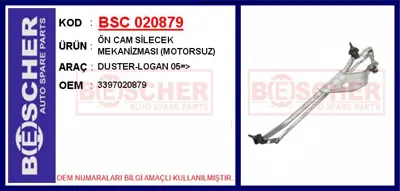 İthal 020879 Ön Cam Silecek Mekanizmasi (Motorsuz) Duster-Logan... 8200616512 28101521 6001550803 3397020879 CWT10125 8200582913 SWT101250 SWT10125 CWT10125AS 8200619512