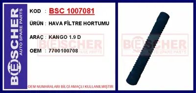 İthal 1007081 Hava Filtre Hortumu Kango 1.9 D 7700100708 223456 DCR056TT