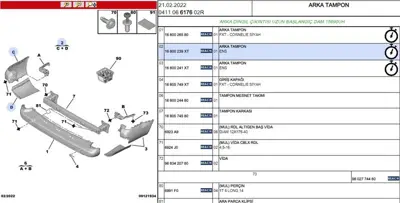 PSA PSA 16800239XT Arka Tampon Sol Peugeot Partner B9 Citroen Berlingo B9 16800239XT
