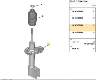 PSA PSA 9807632080 Sag On Amortisor  3008  Ep6fdt/Dw10c 9807632080 9807632080 9807632080 9807632080 