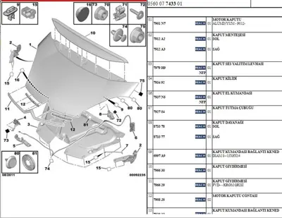 PSA 7912.A2 Kaput Menteşesi Sol 7912A2