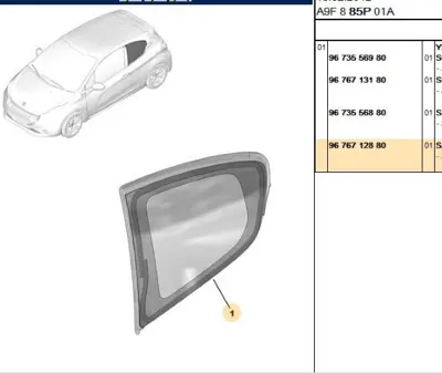 PSA 9676712880 Sağ Arka Kelebek Camı 208 Tek 9676712880