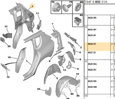 PSA 8526.XT Çamurluk Iç Sacı 8526.XT