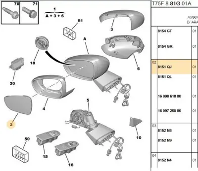 PSA 8151.QJ Sol Ayna Camı 8151.QJ