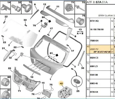PSA 1607244280 Bagaj Kapak Agraf Kiti 1607244280