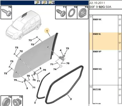 PSA 8569.VL Sol Sürgülü Kapı Camı 8569VL