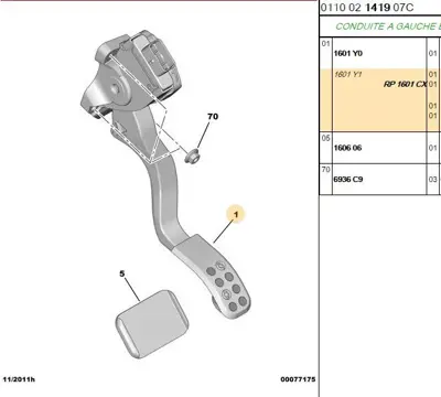 PSA 1601.Y1 Gaz Pedali C3 1601CX 6PV009949456 9949731 6PV009949454 9671433880 6PV009949455 6PV009949457 6PV009949453 1601Y1 6PV009949458