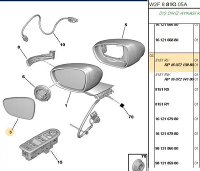 PSA 1607213980 Ayna Cami Sol 508 1607213980 8151PN L0651 8151PK 30501541 6131862 8151RV 4068837 8154AV 8152J6