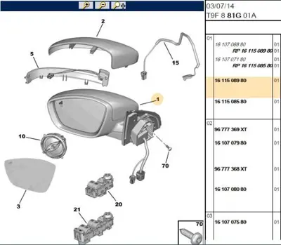 PSA 1611508980 Sol Dis Ayna 1611508980 4081807 6167298 1610706880AddParts E3625 54013575 6125298 4081817 346245L6 3260162