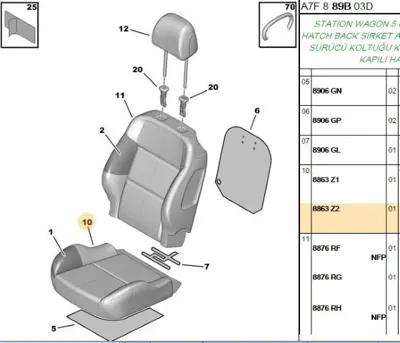 PSA 8863.Z2 Sağ Ön Koltuk Oturma Yüzü 8863Z2 8863.Z2 8863Z2 8863Z2 