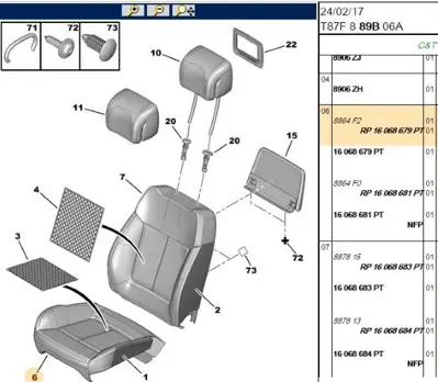 PSA 8864.F2 Sol Ön Koltuk Oturma Yüzü Yn: 16068679pt 8864.F2
