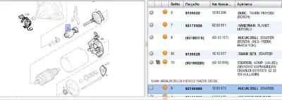PSA 93190559 Mars Motor Dislisi 9199526 93176051 1006209801 55351508 3G911335B ZN1619 24436877 93184533 1006209811 93190559