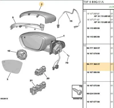 PSA 96777368XT Sag Ayna Kapagi Peugeot P308 T9 96777368XT 4081808 1610708280 1610707780 1611508580 1607512280 6168298 1610707180 58068 6344298