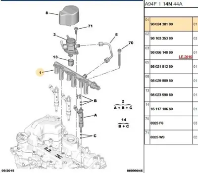 PSA 9802438180 Enjektor Besleme Rampasi  2008 Y.M  1.2 110 Bg Turbo 98113538880 9821399680 9811353880 9802438180
