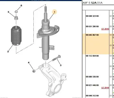 PSA 9804586780 Sol On Amortisor 9804586780 9820328980 9803128080 3348013 9804586580 9803520380 9820325080 9811205480 9817006980 MJ00977
